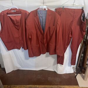 Stacy Adams Men’s 3 Pc Suit Sz 60R Jacket 54x29 Pants Red Tetron Blend Business